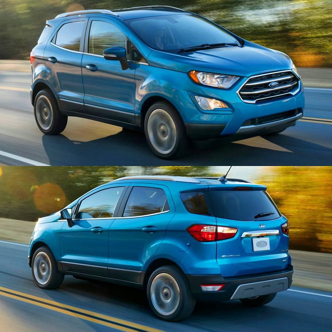 Ford EcoSport 2018 Marca revelou o visual do SUV para o mercado norte-americano. Uma das ausências no Salão do Automóvel de São Paulo, o EcoSport aparece enfim sem o antiquado estepe na traseira. Ele será apresentado no Salão de Los Angeles. Nos EUA, será oferecido com os motores 1.0 três cilindros EcoBoost e o 2.0 aspirado. Com o bloco maior, vem de série com o sistema Intelligent 4WD. Nos dois casos, vem com transmissão automática de seis velocidades. O novo EcoSport será exibido ao público em evento da Ford em Hollywood. O carro chega ao mercado no começo de 2018