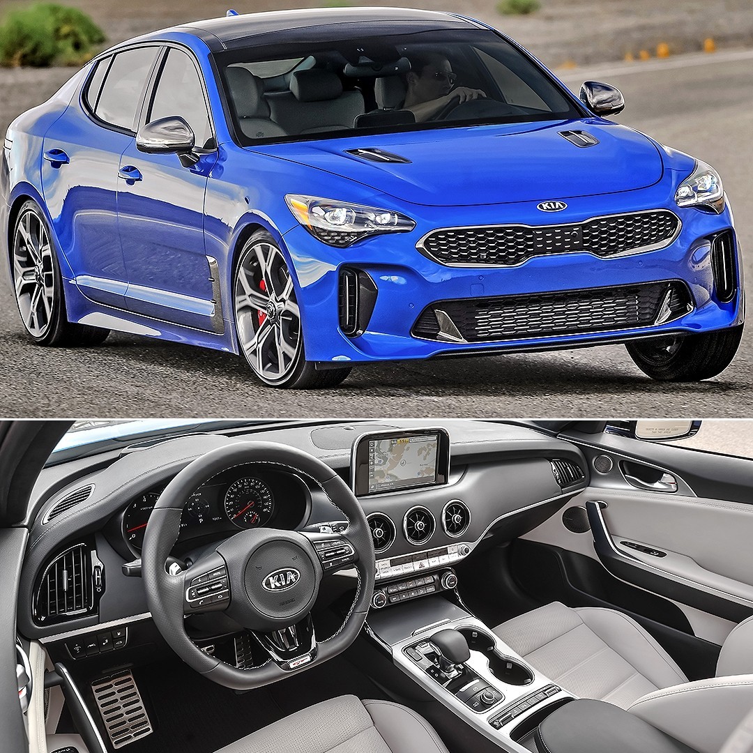 Kia Stinger GT AWD 2018
Representando uma dinâmica nova era para a marca coreana, a versão de produção do Stinger foi apresentada para o mercado norte-americano. A previsão é que chegue às lojas em dezembro. 
O Sportback foi criado sob a batuta de Peter Schreyer, chefe de design da Kia, no escritório em Frankfurt. O seu desenvolvimento teve também testes na desafiadora pista de Nürburgring  Nordschleife. O Stinger mede  4,830 mm de comprimento e 2,905 mm de distância entreeixos.

O Stinger será oferecido com dois motores turbo a gasolina: 2.0  quatro cilindros Theta II com 255 cavalos e 353 Nm de torque e, na versão mais invocada, o 3.3 biturbo V6 Lambda II com 365 cv  e 510 Nm –  potência maior que rivais europeus como S5 Sportback BMW 440i GranCoupe ou mesmo o Infiniti Q50. Segundo a Kia Stinger GT , faz de 0 a 100  km/h em 4.9s com máxima nos 270 km/h